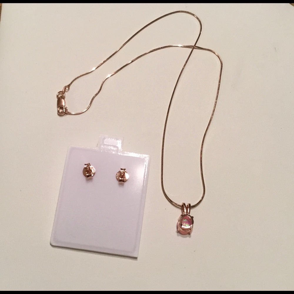 Rose GP Pink Opal Earring/Necklace Set - Picture 5 of 16